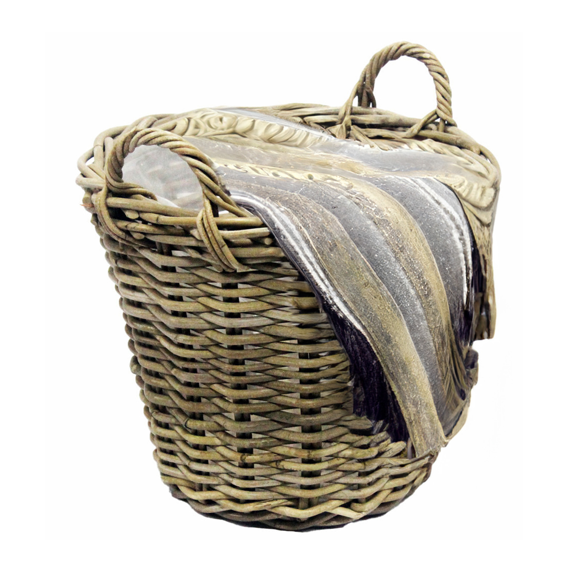 Van der Leeden Opbergmand met hengsels - rotan gevlochten -D42 x H32 cm - opbergen - mand -