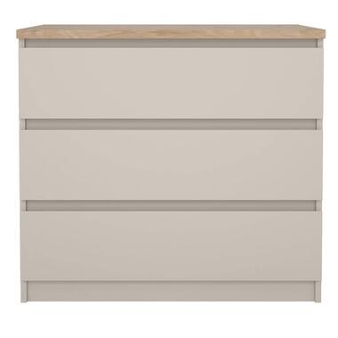 Leen Bakker Ladekast Naia 3 lades - greige/eiken - 70,1x77x50 cm