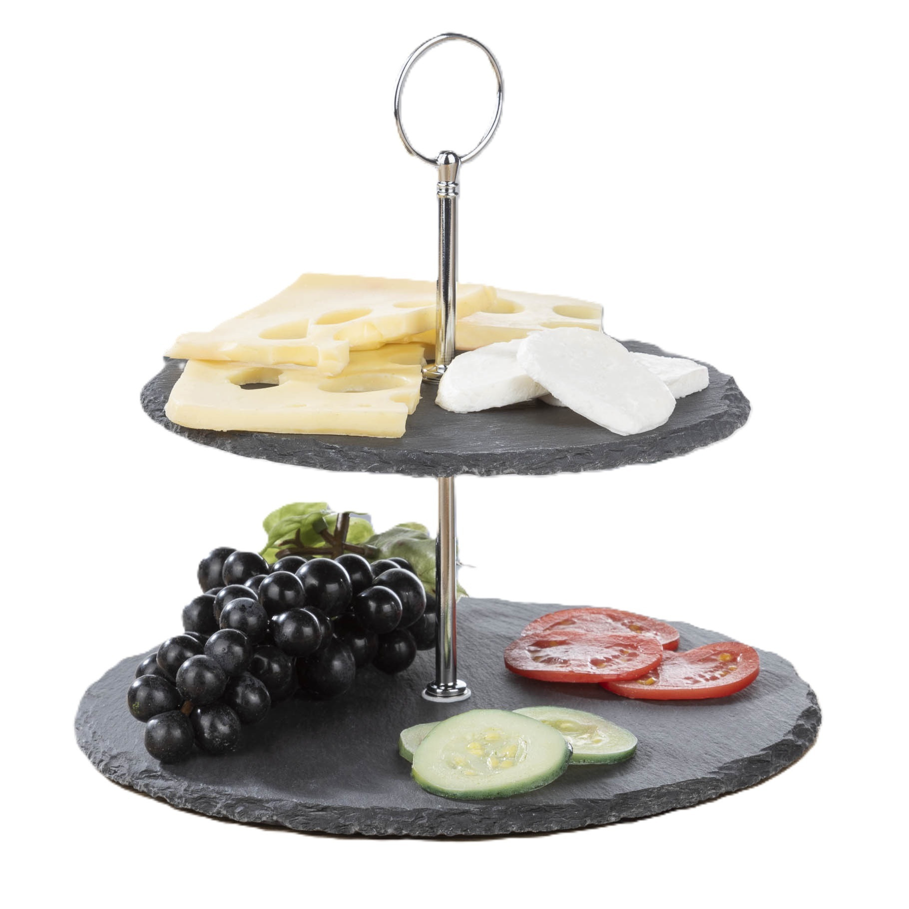 HI Etagère - leisteen - 2-laags - diameter 20 en 25 cm - serveerplateau - taartstandaard -