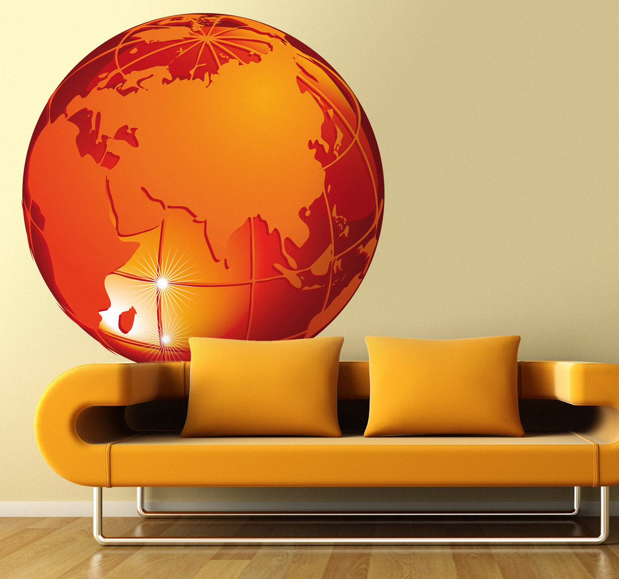 Tenstickers Sticker wereld bol oranje Azië