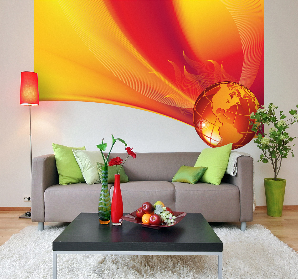 Tenstickers Sticker wereld bol oranje geel rood