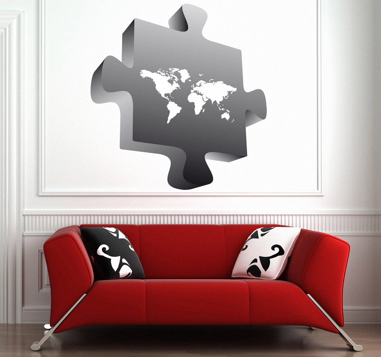 Tenstickers Muursticker wereldkaart puzzle