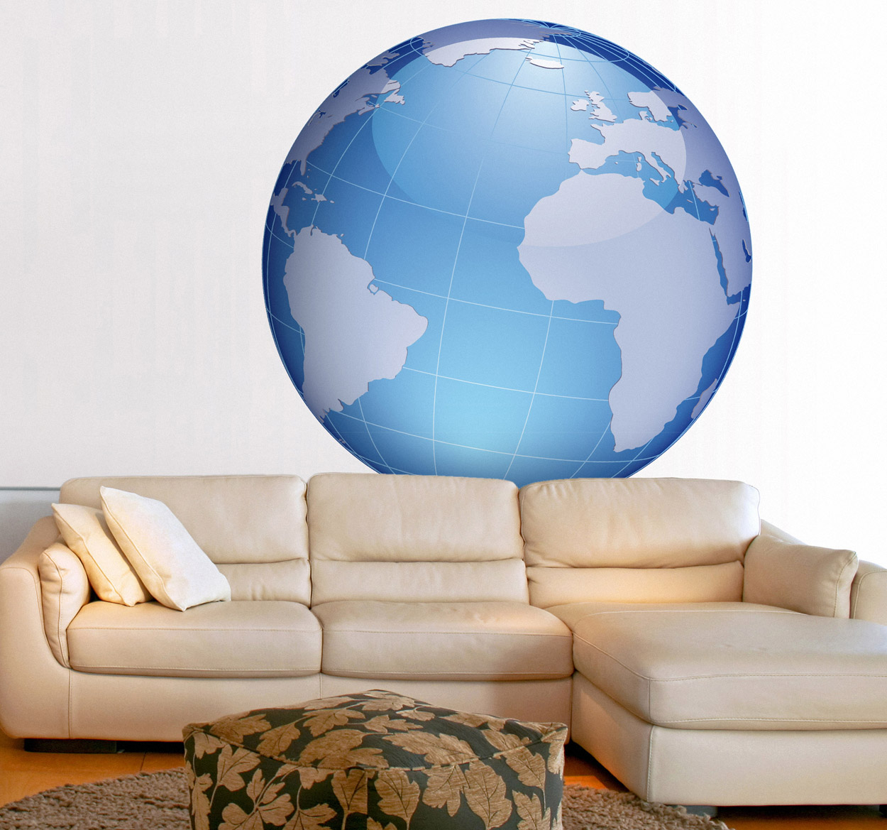 Tenstickers Muursticker wereldkaart met blauwe wereldbol