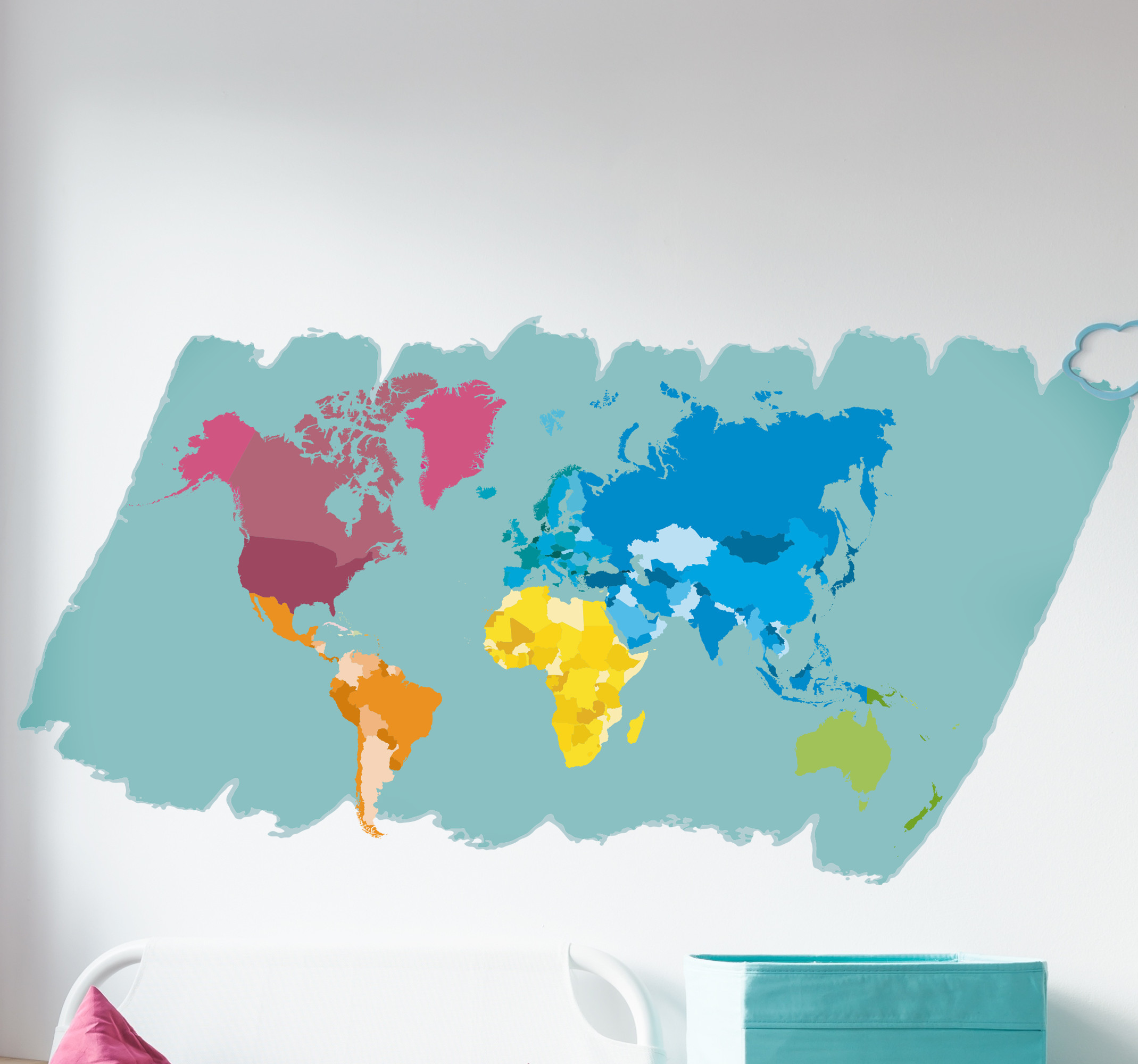 Tenstickers Muursticker wereldkaart kleuren