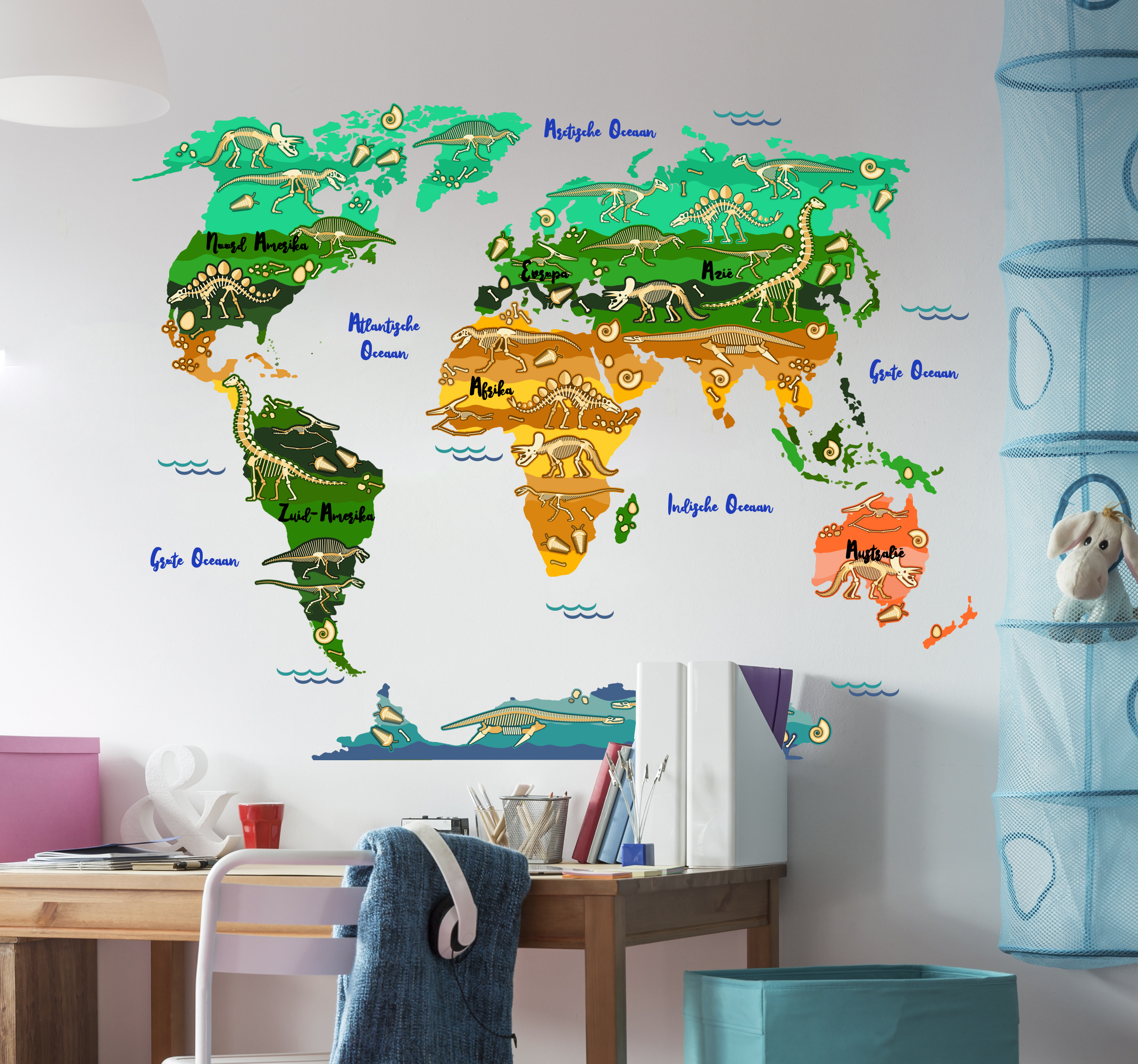 Tenstickers Muurstickers wereldkaart kinderkamer met dieren