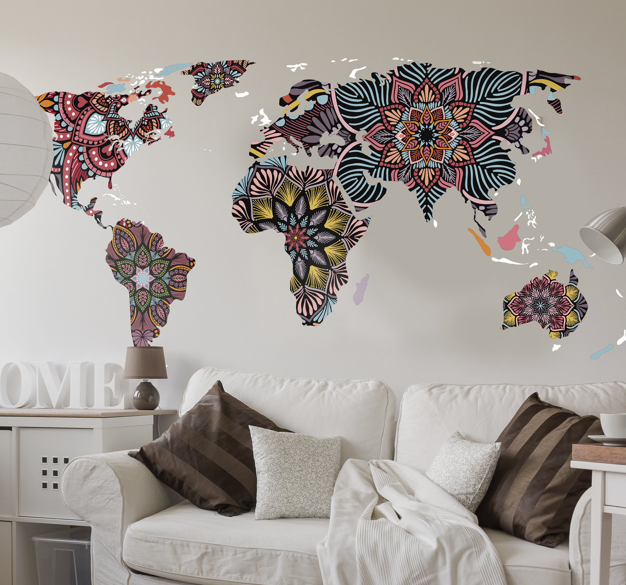 Tenstickers Muursticker wereldkaart mandala