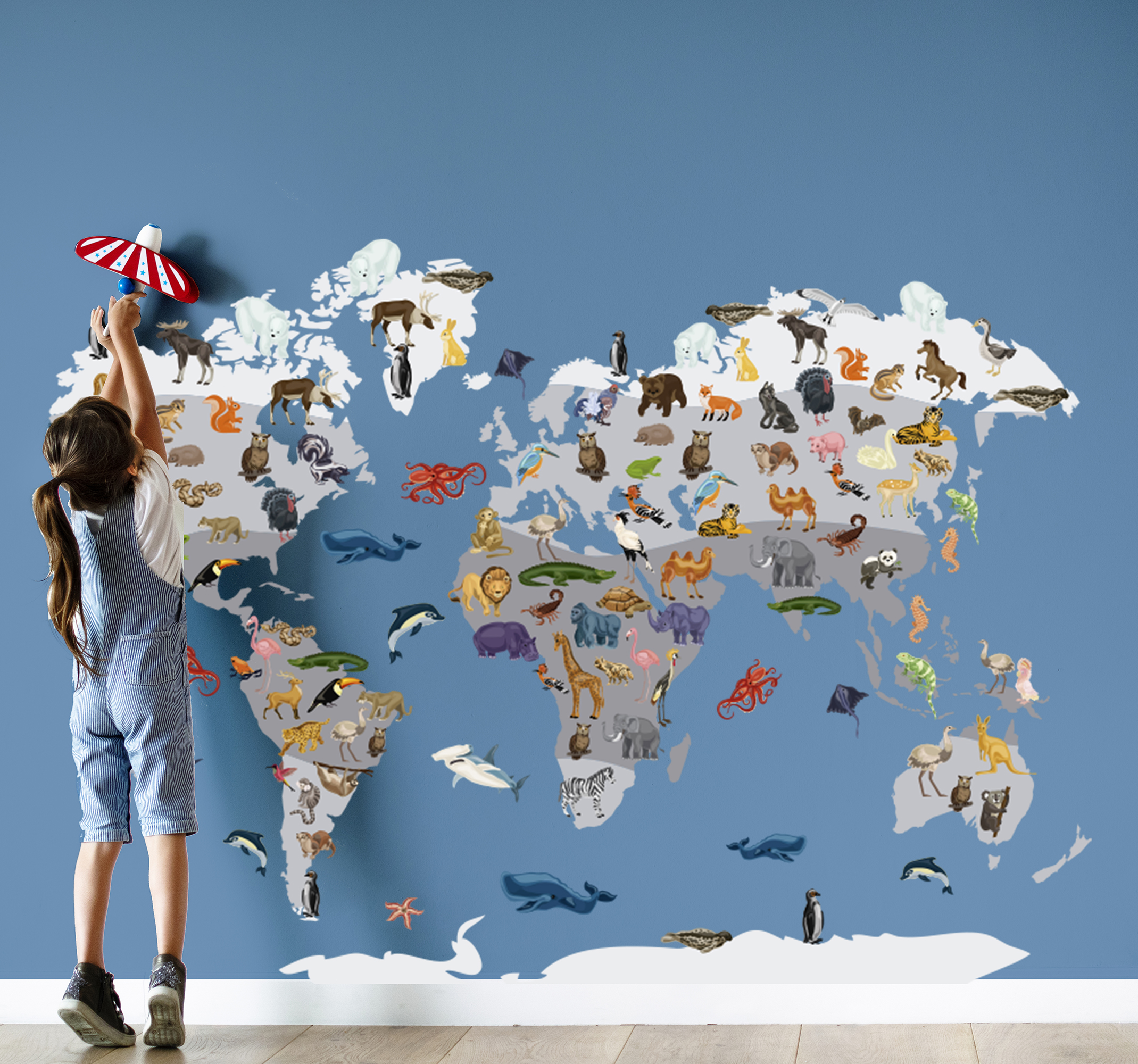 Tenstickers Muurstickers wereldkaart kinderkamer noordse stijl