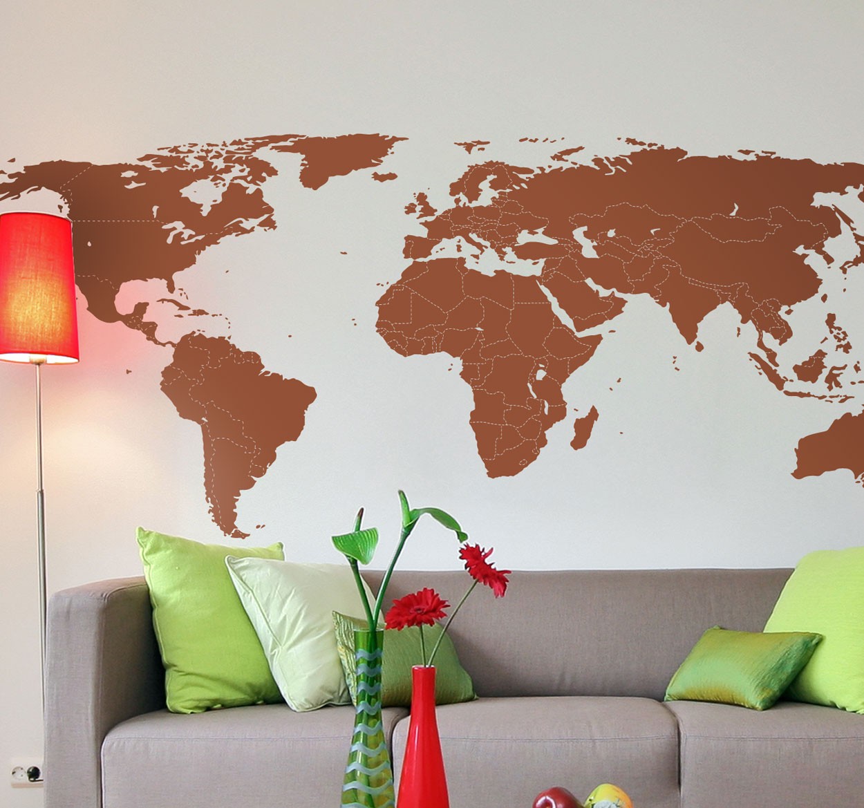 Tenstickers Wereldmap met grenzen sticker