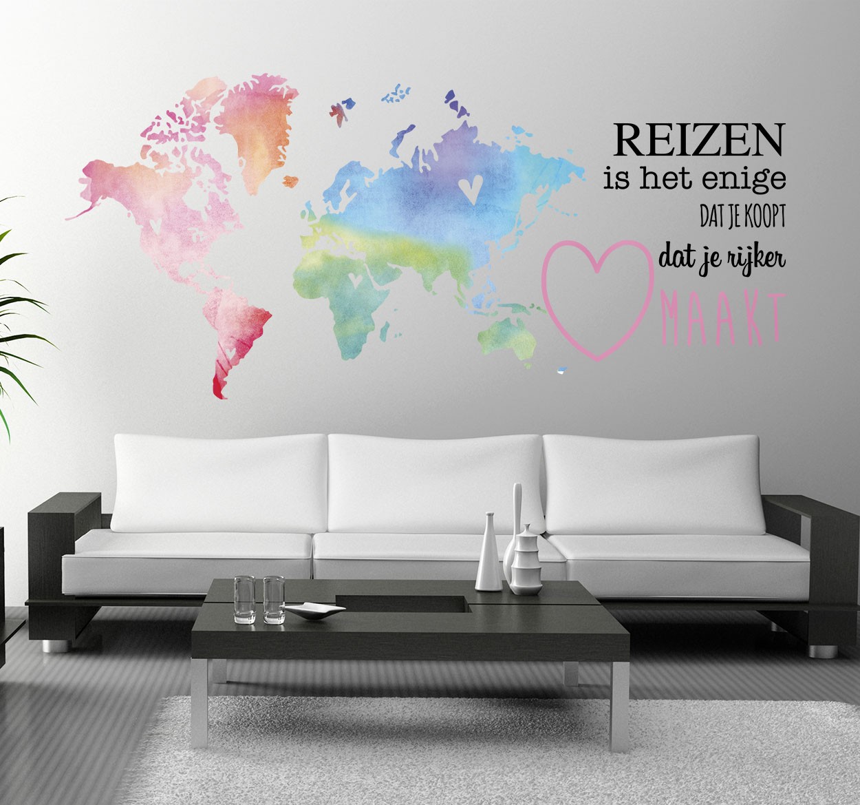 Tenstickers Muursticker woonkamer met reizen