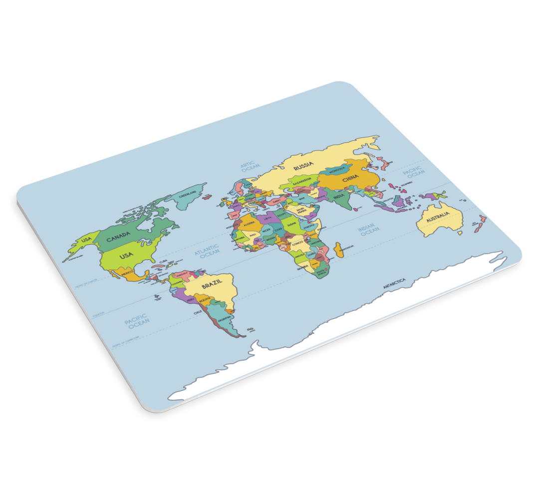 Tenstickers Wereldkaart muismat Geografisch en politiek