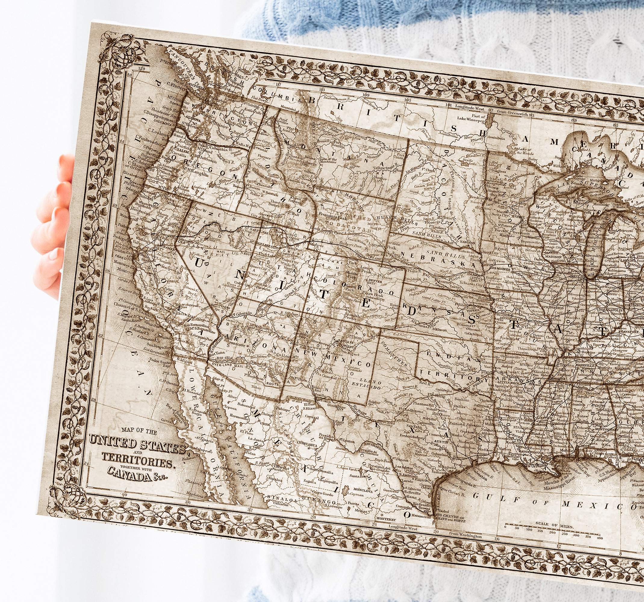 Tenstickers Wereldkaart canvas schilderij Vintage noord-amerika