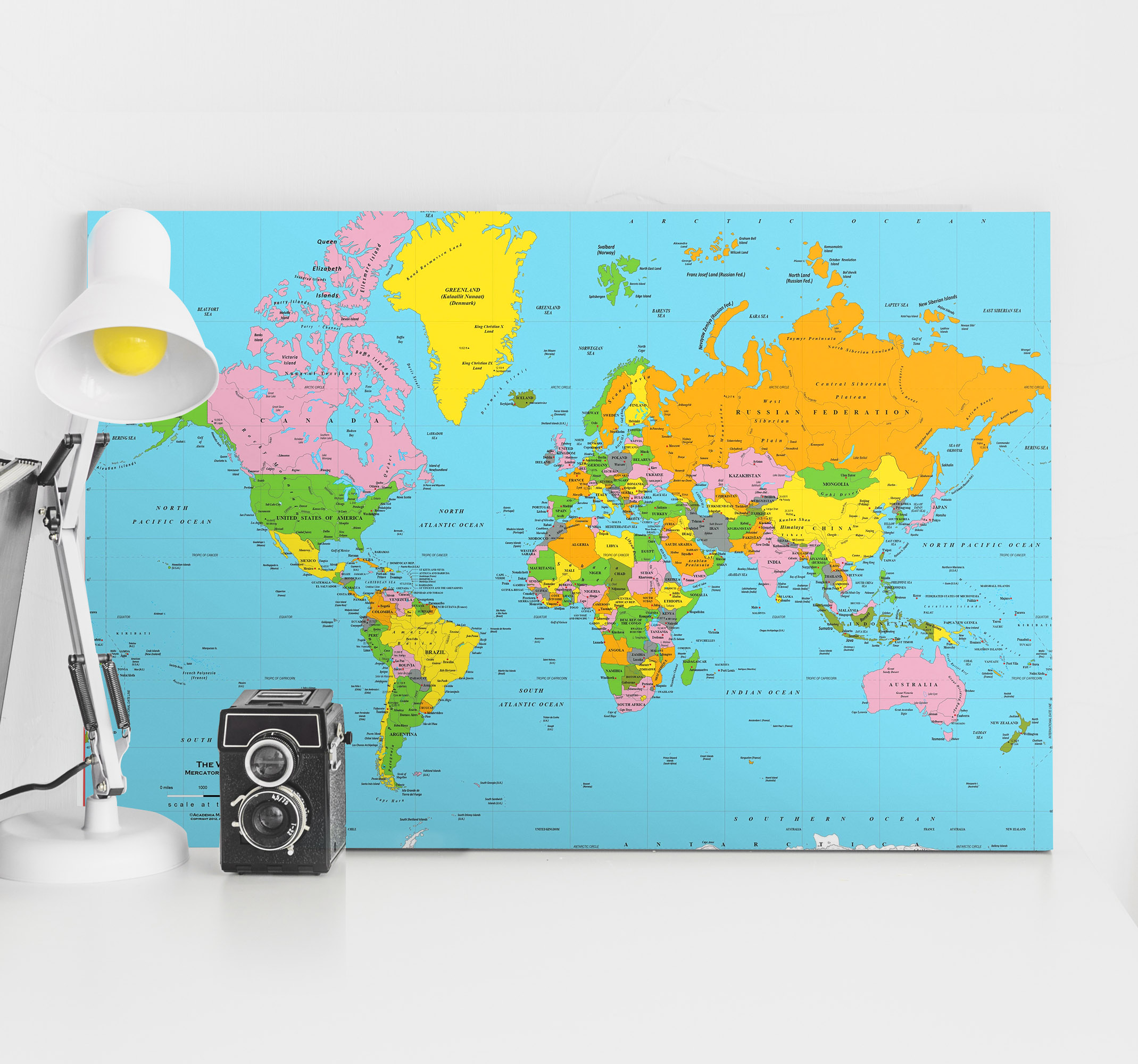 Tenstickers Wereldkaart canvas schilderij Gekleurd