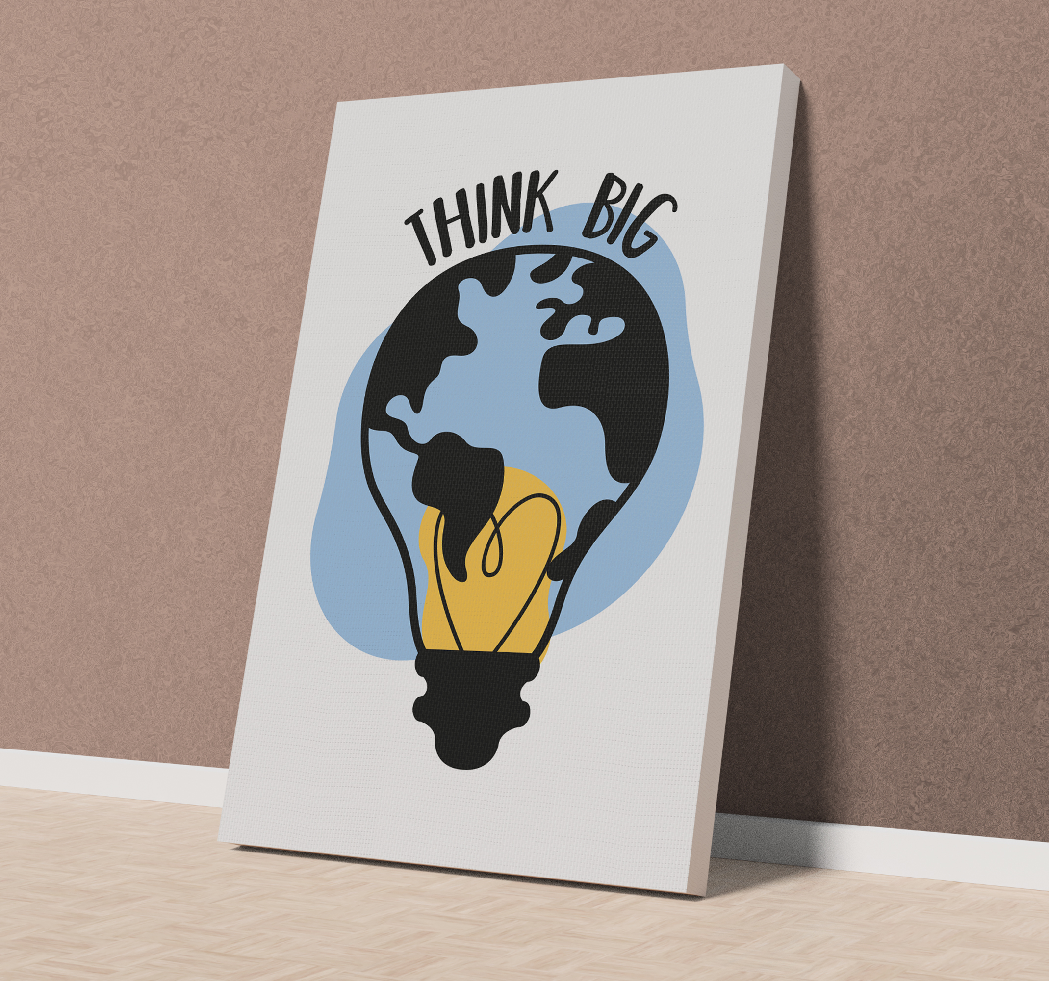 Tenstickers Canvas gloeilamp landkaart en 'think big' tekst