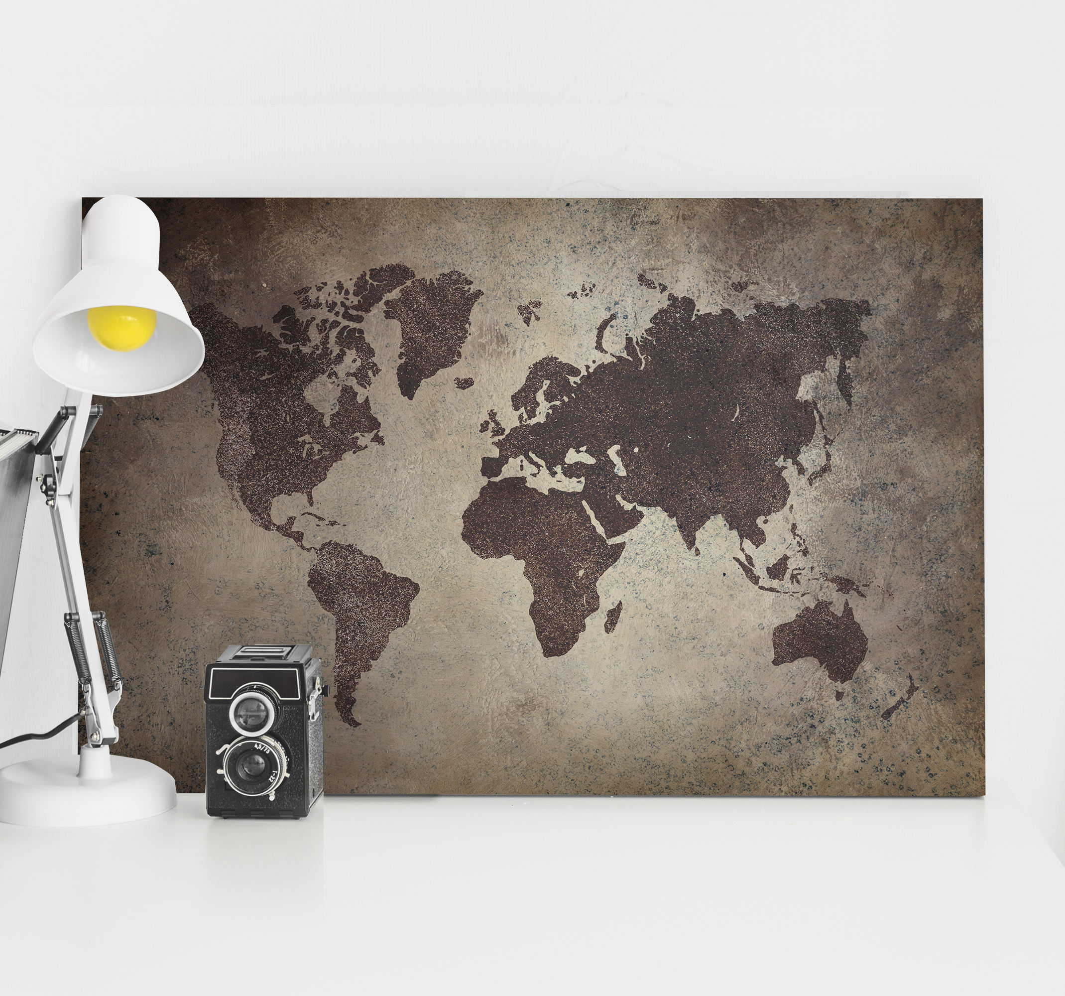 Tenstickers Wereldkaart canvas schilderij Mapamundi vintage