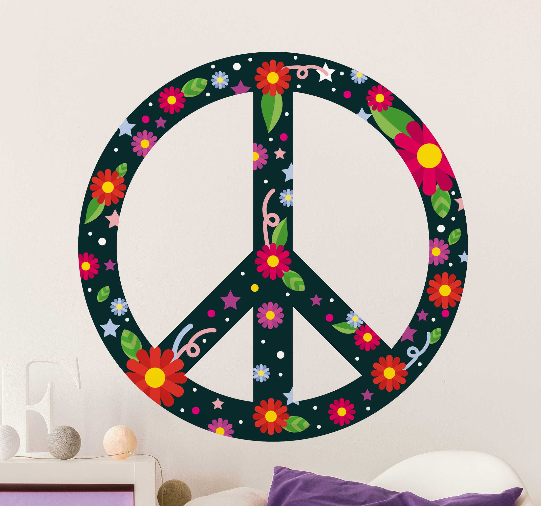 Tenstickers Bloemen stickers Bloem en ster vredesteken