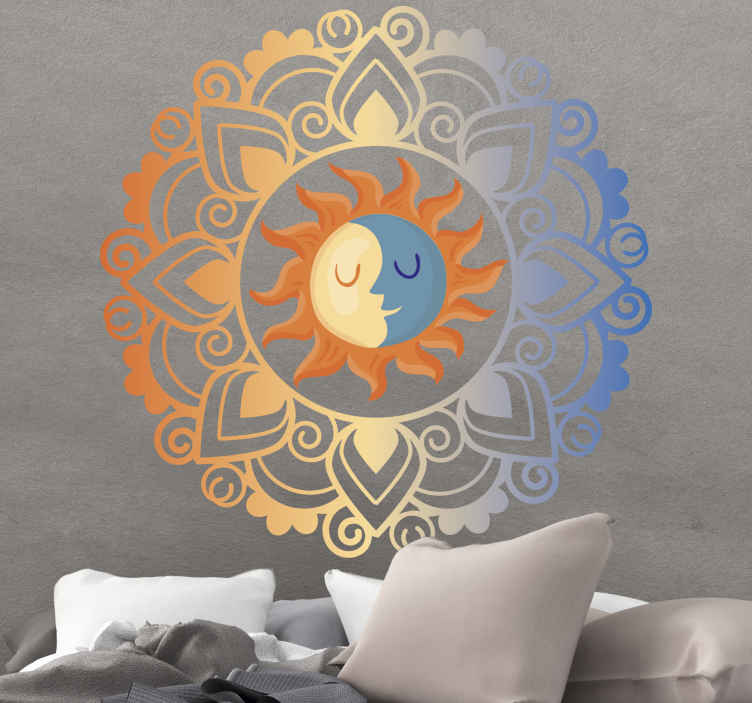 Tenstickers Stickers bloemenpatroon Zon en maan mandala