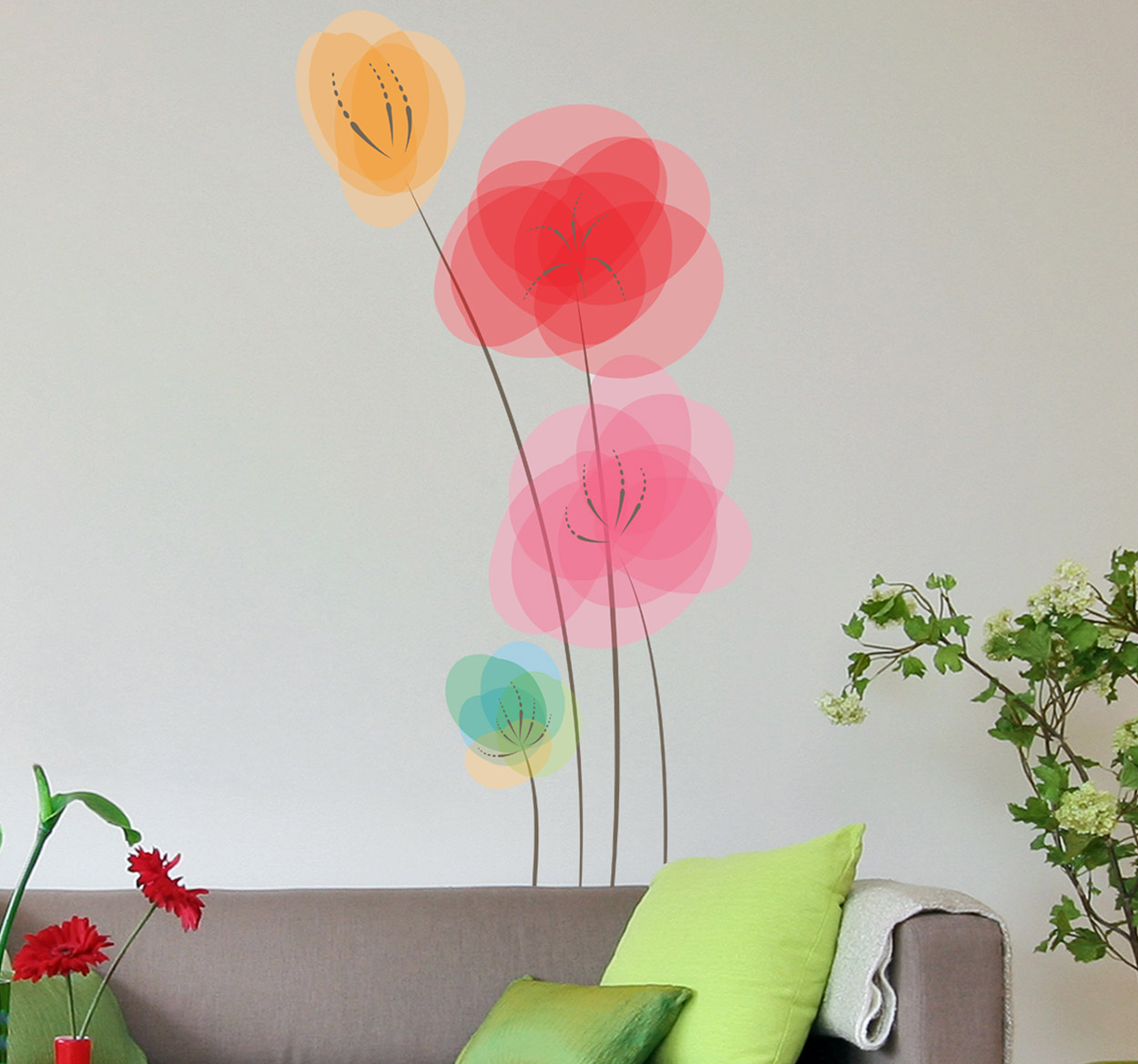 Tenstickers Sticker bloemen klaprozen kleuren