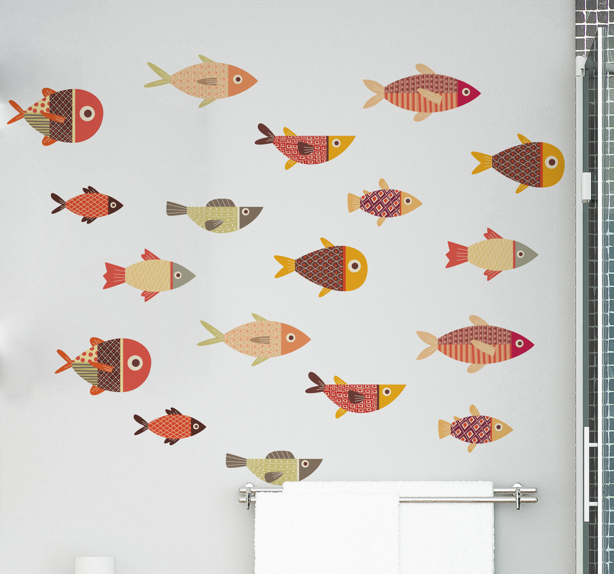 Tenstickers Badkamer muursticker vissen kleurrijk