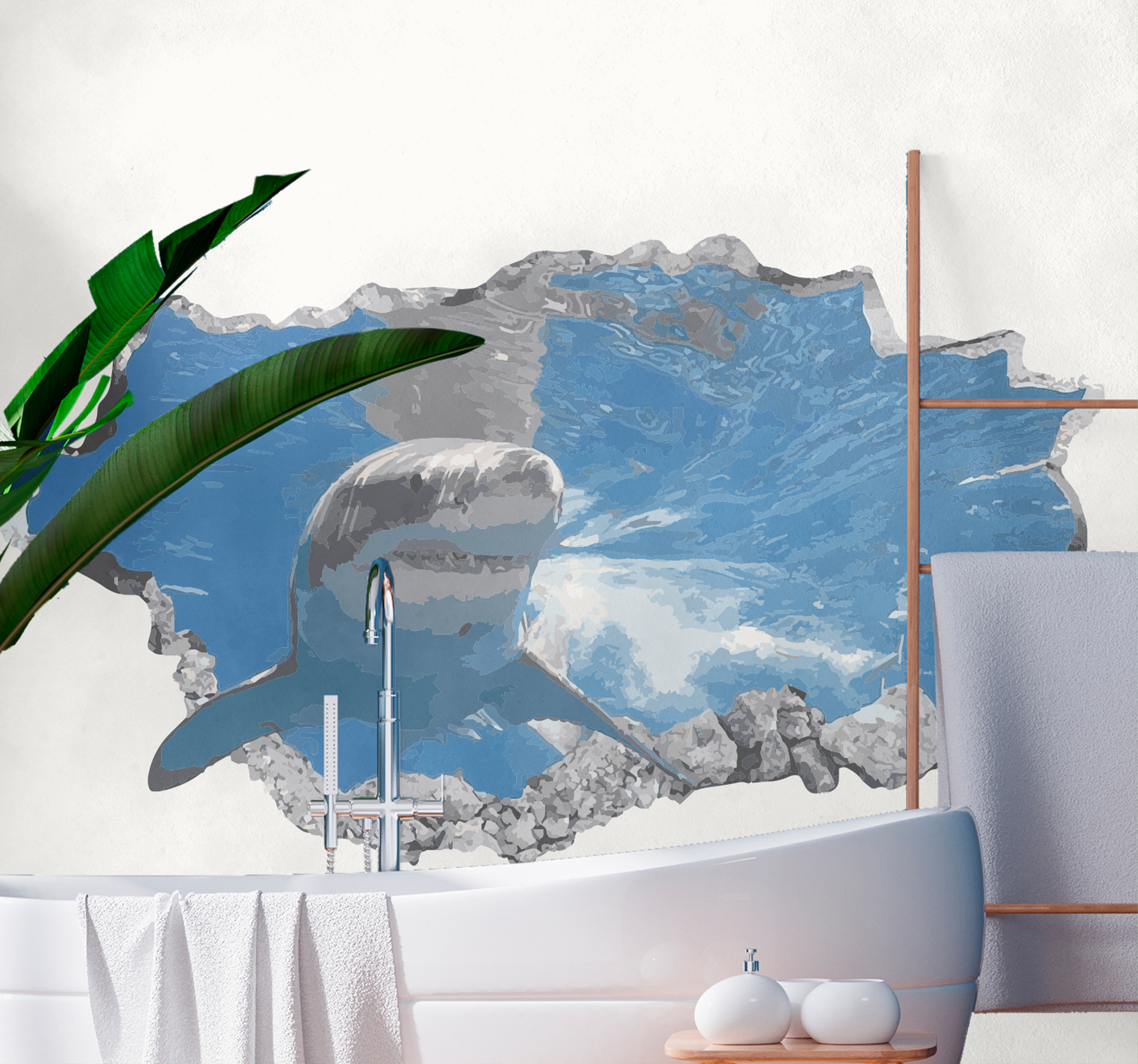 Tenstickers Stickers vissen Haai doorkruisende muur