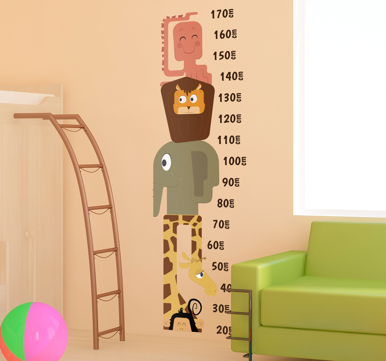 Tenstickers Muurdecoratie sticker groeimeter wilde dieren