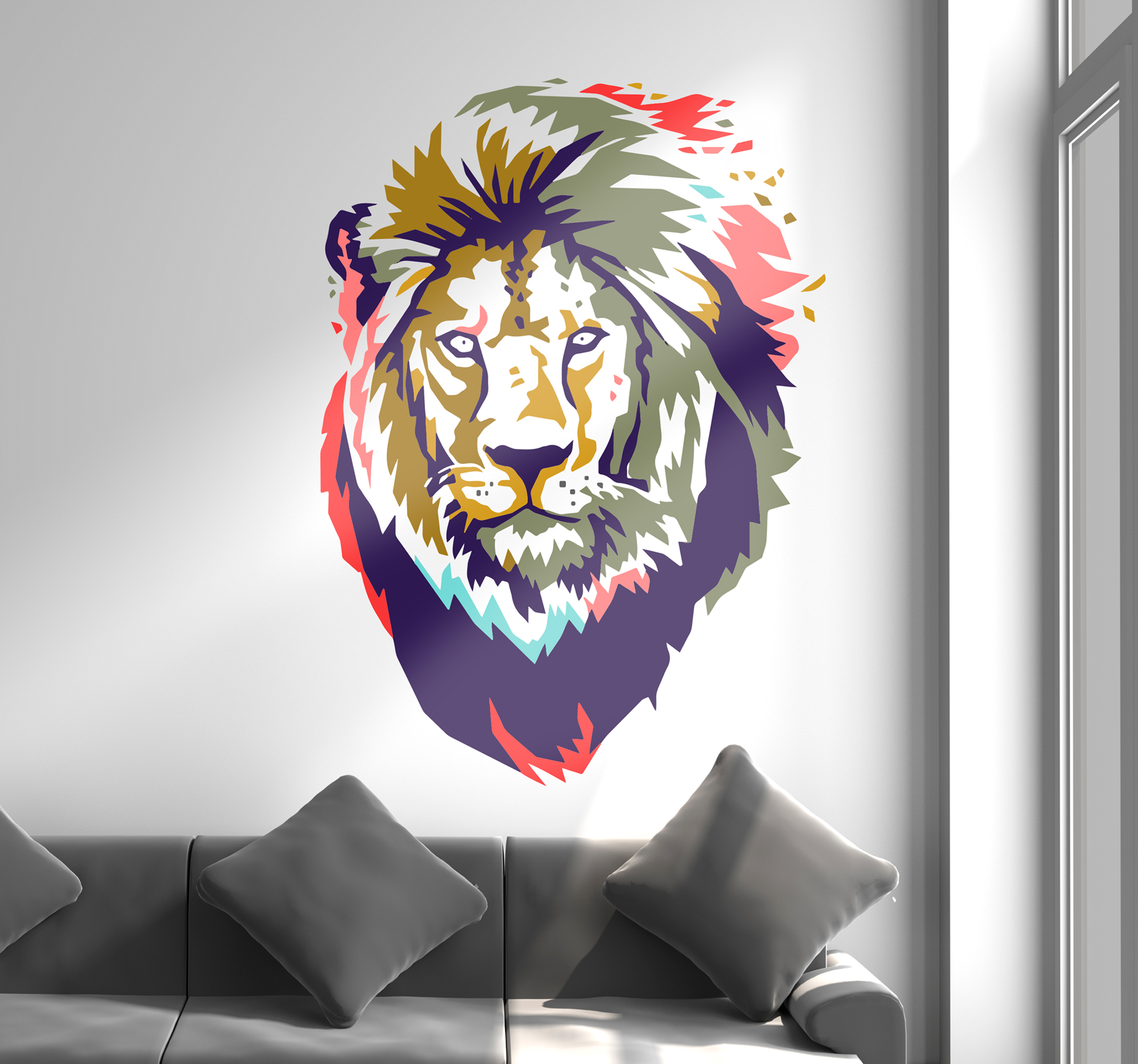 Tenstickers Tienerkamer Muursticker Kleurrijke Afrikaanse Leeuw