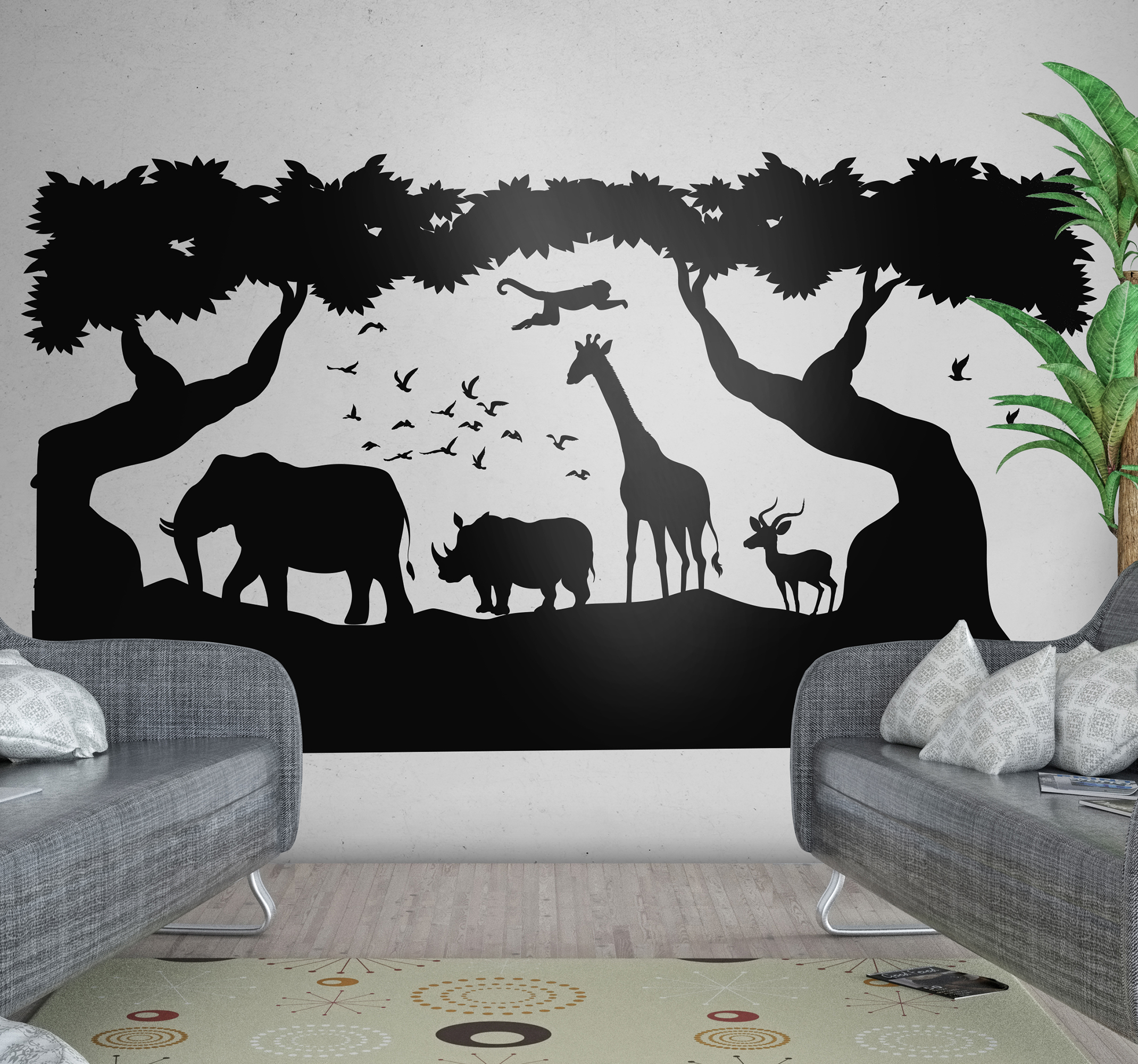 Tenstickers Muursticker wilde dieren savannelandschap design
