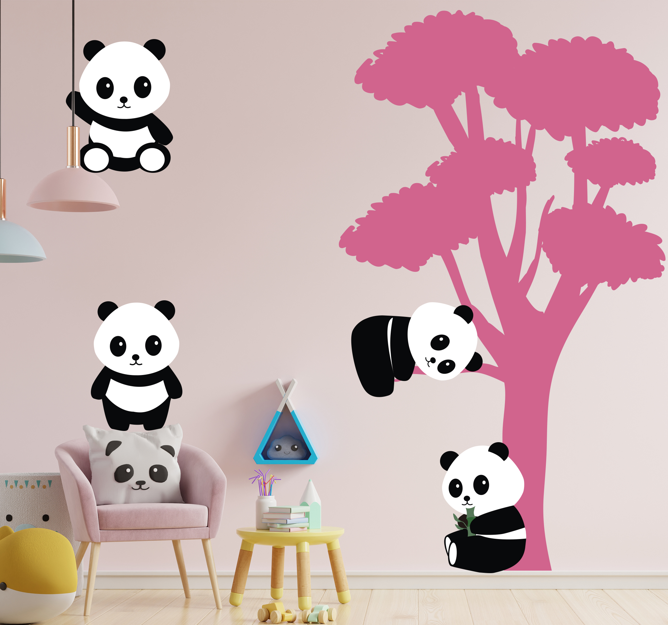 Tenstickers Wilde dieren stickers Klimpanda's op een boom