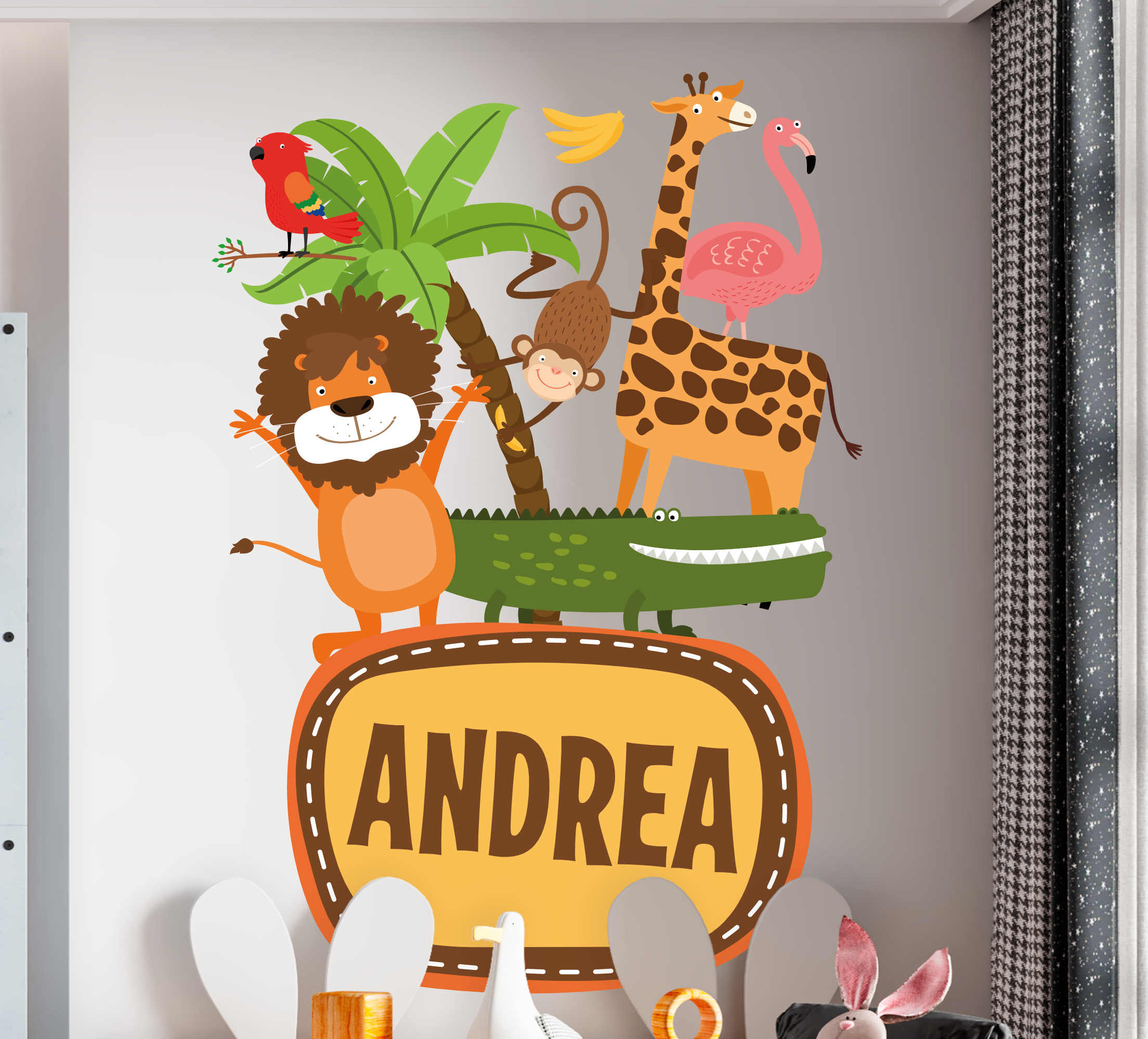 Tenstickers Wilde dieren stickers Jungle boom dieren met naam