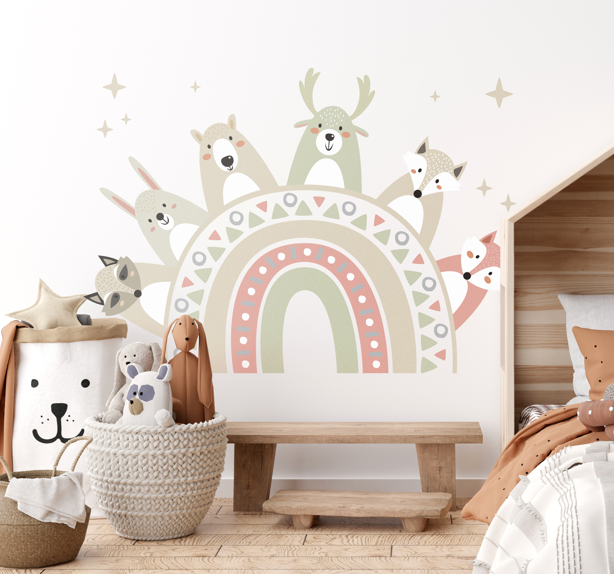 Tenstickers Muursticker kinderkamer regenboog met dieren