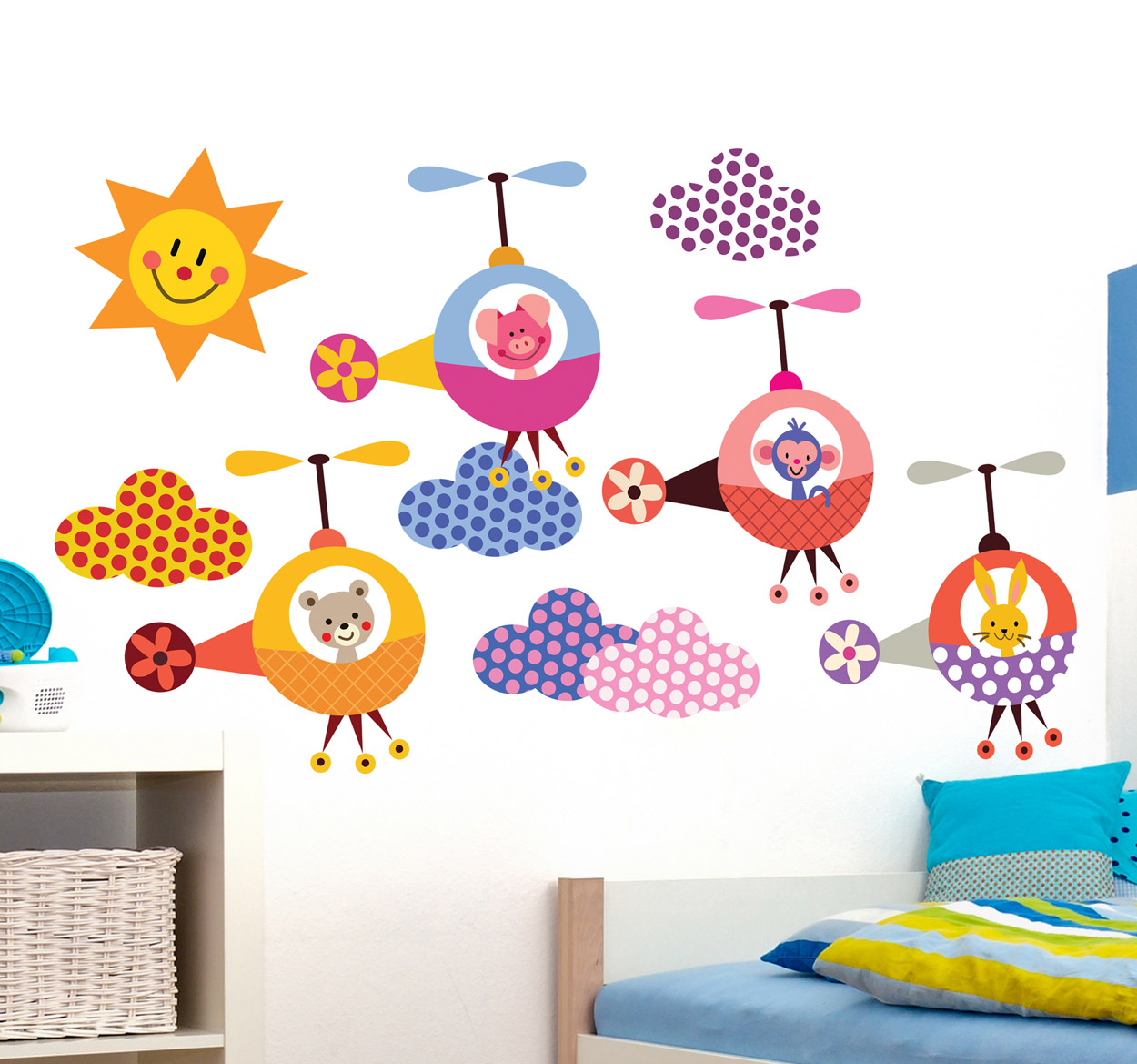 Tenstickers Sticker kinderkamer dieren helicopters