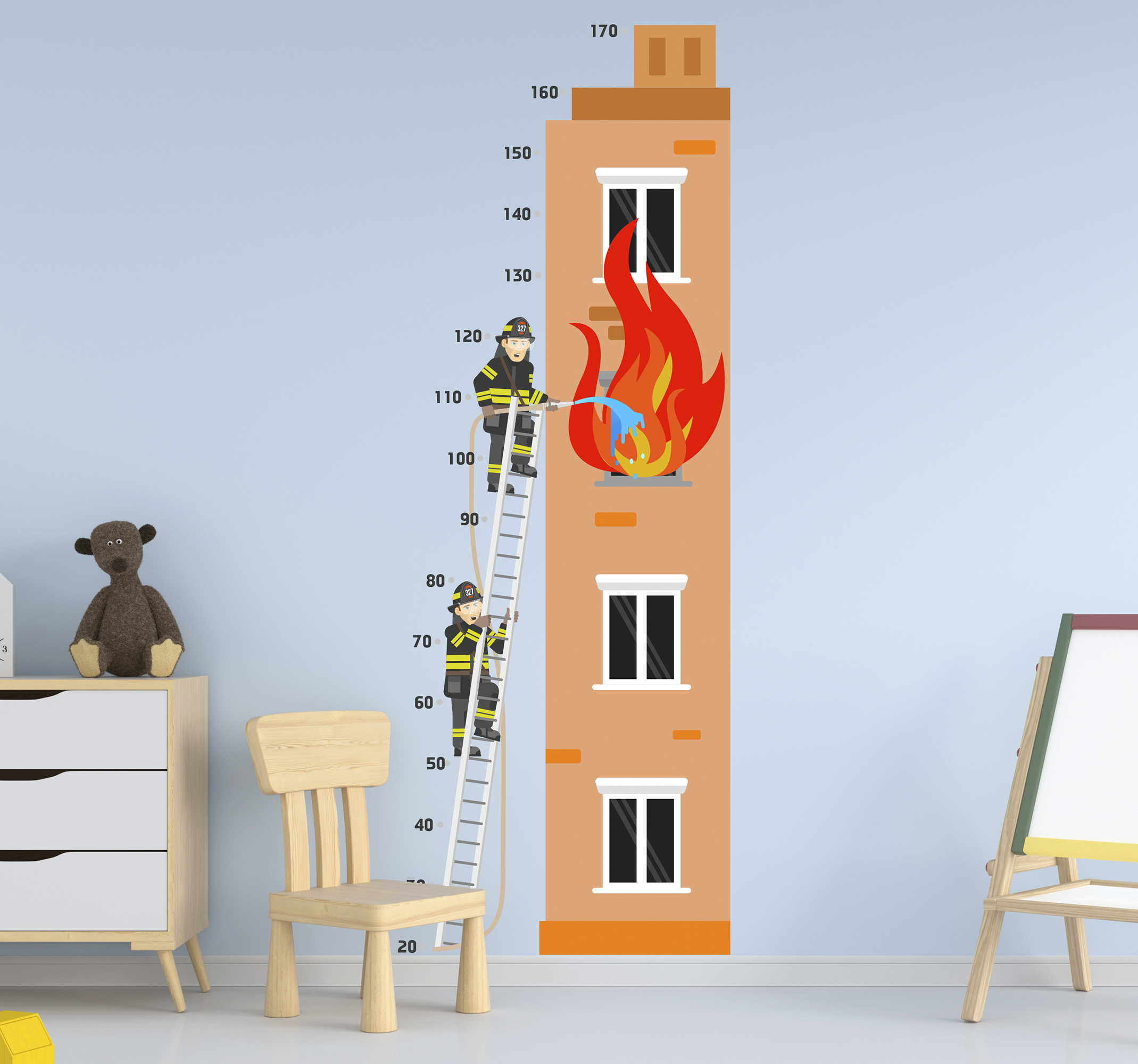 Tenstickers Muurdecoratie stickers brandweerman meetlint