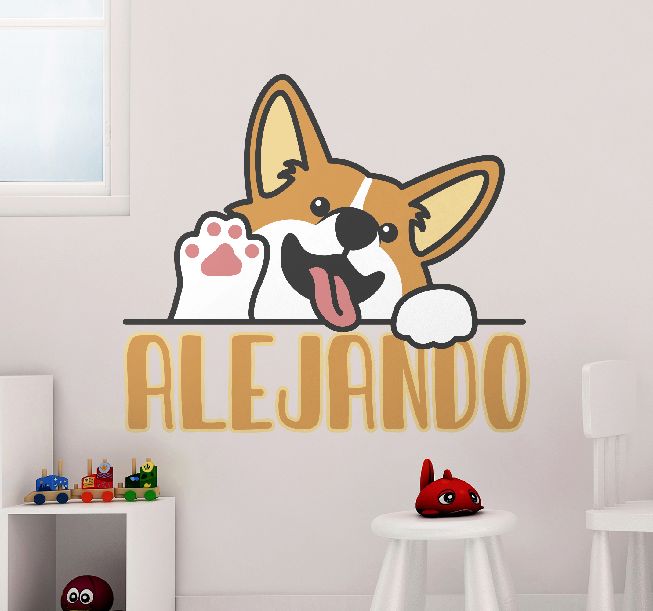 Tenstickers Muurstickers tekeningen Anime corgi zwaaien