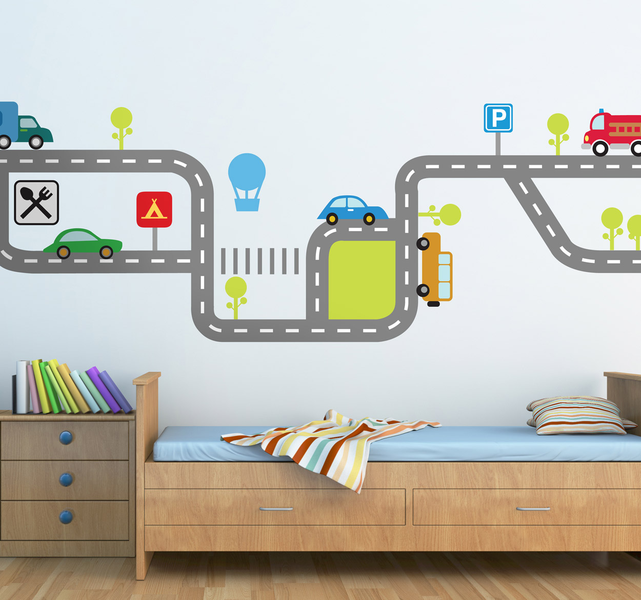 Tenstickers Muursticker kinderkamer met verkeer