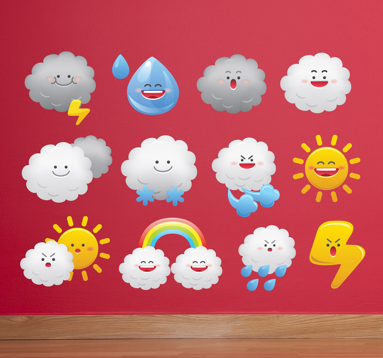 Tenstickers Sticker kinderkamer set emoticons weer
