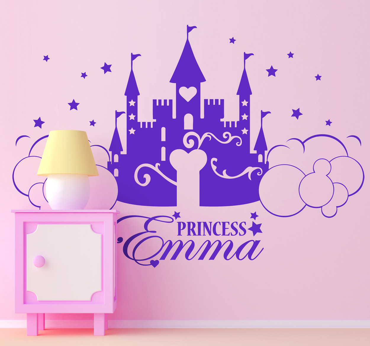 Tenstickers Muursticker kinderkamer kasteel met naam