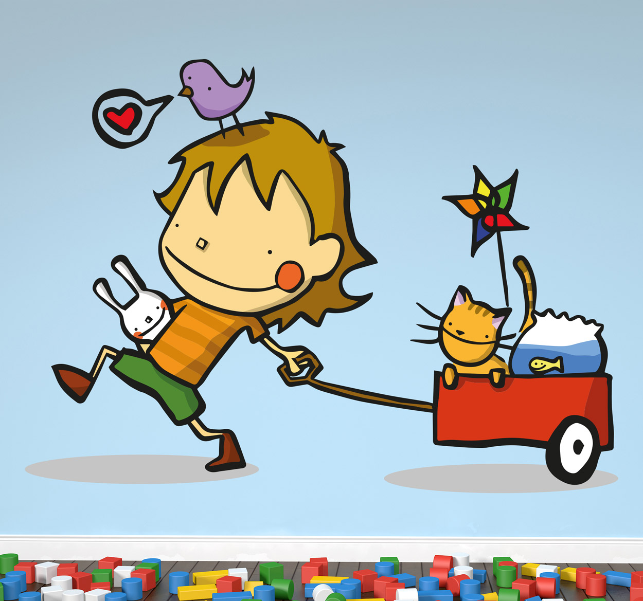 Tenstickers Muurstickers kinderkamer Muursticker kind met Wagentje