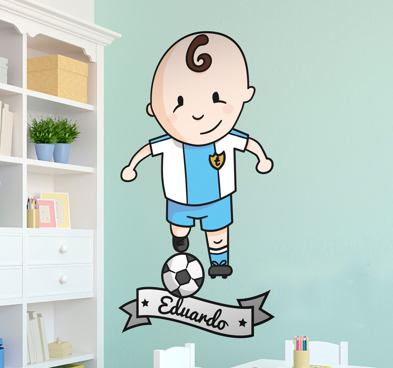 Tenstickers Muursticker voetbal met gepersonaliseerde voetballer
