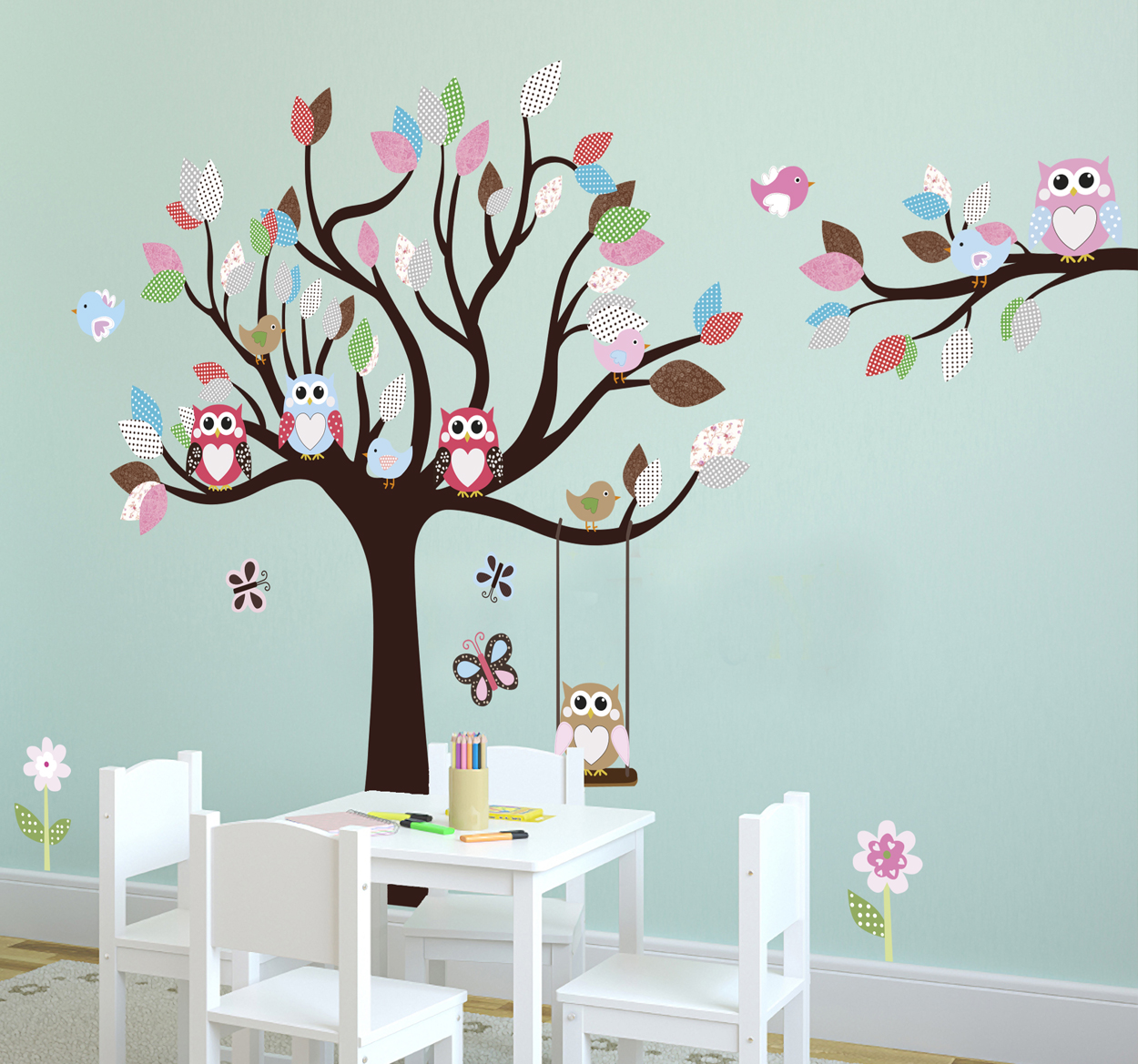 Tenstickers Muursticker kinderkamer boom met vogels