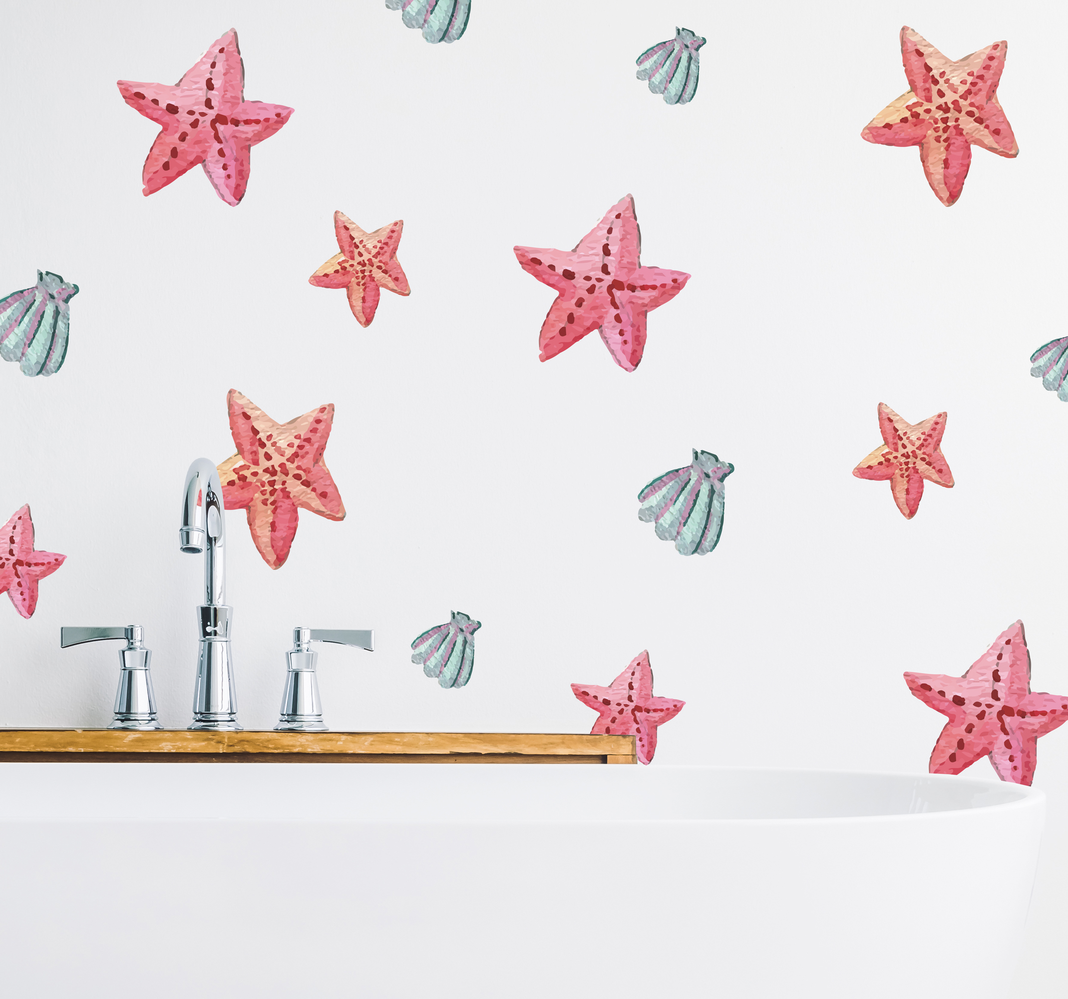 Tenstickers Badkamer muursticker zeester en schelpen