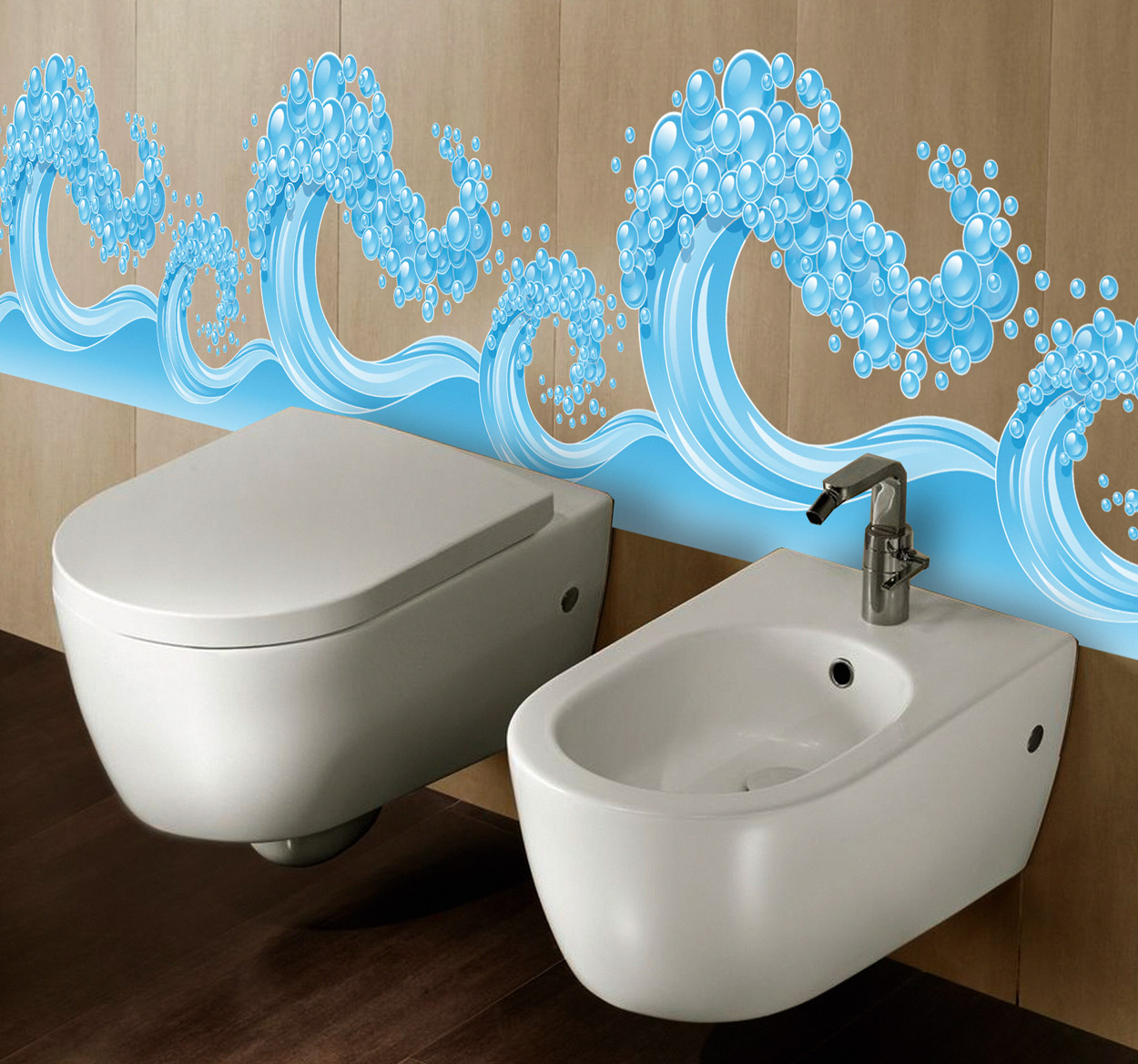 Tenstickers Badkamer muursticker golven zee