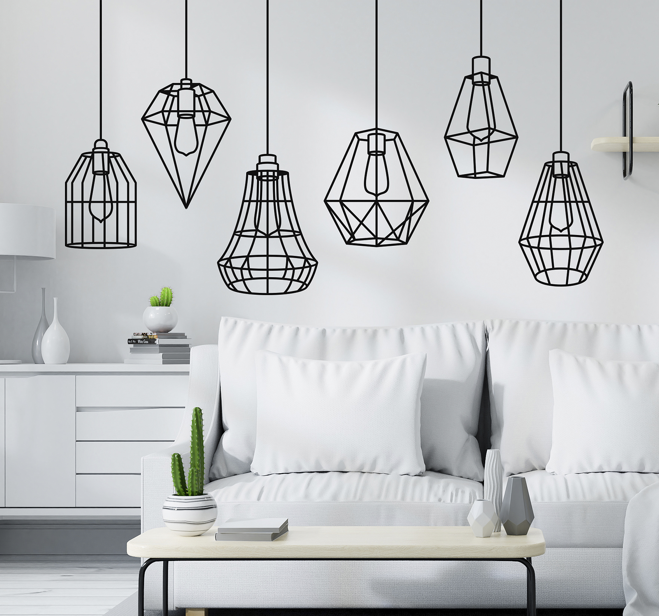 Tenstickers Muurstickers woonkamer lampoin met lichtjes sillouet