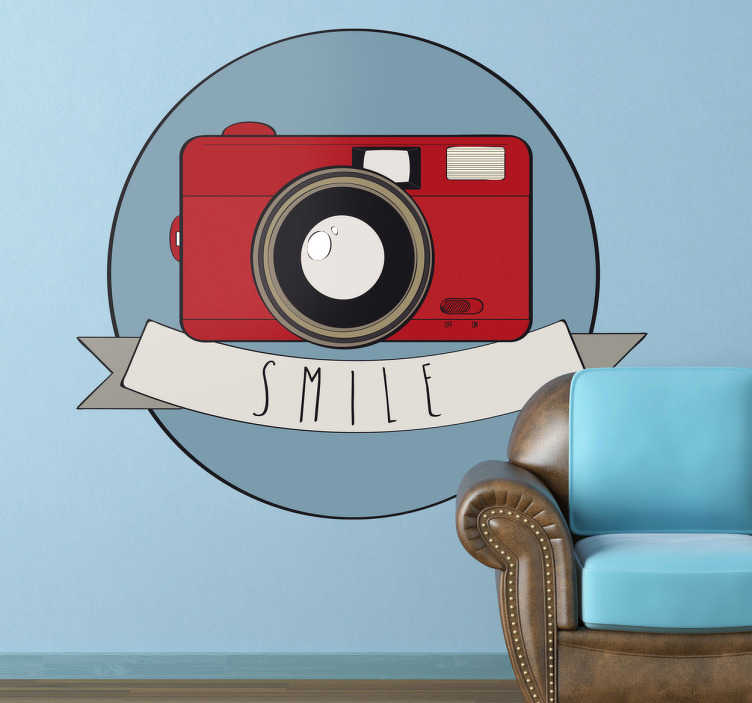Tenstickers Muursticker camera glimlach