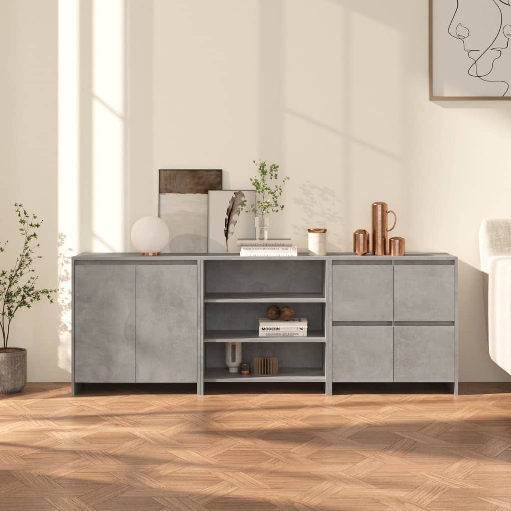 VidaXL 3 st Dressoirs bewerkt hout betongrijs