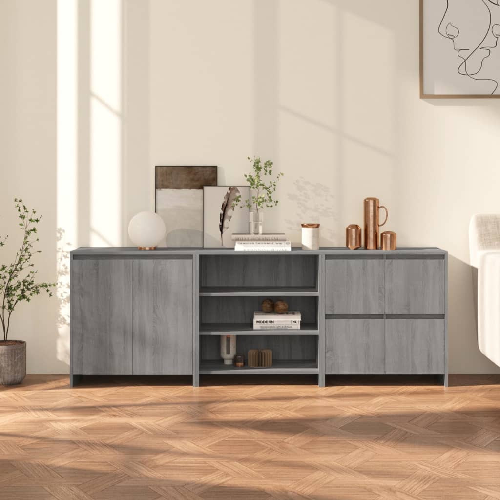 VidaXL 3 st Dressoirs bewerkt hout grijs sonoma eikenkleurig