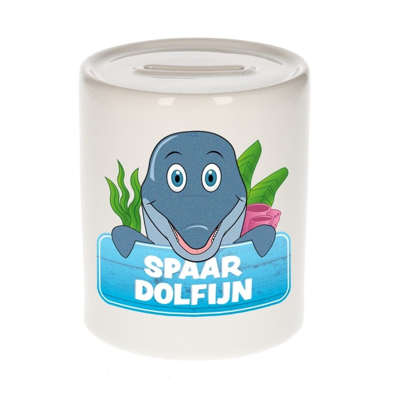 Bellatio Decorations Kinder spaarpot met dolfijnen print 9 cm -