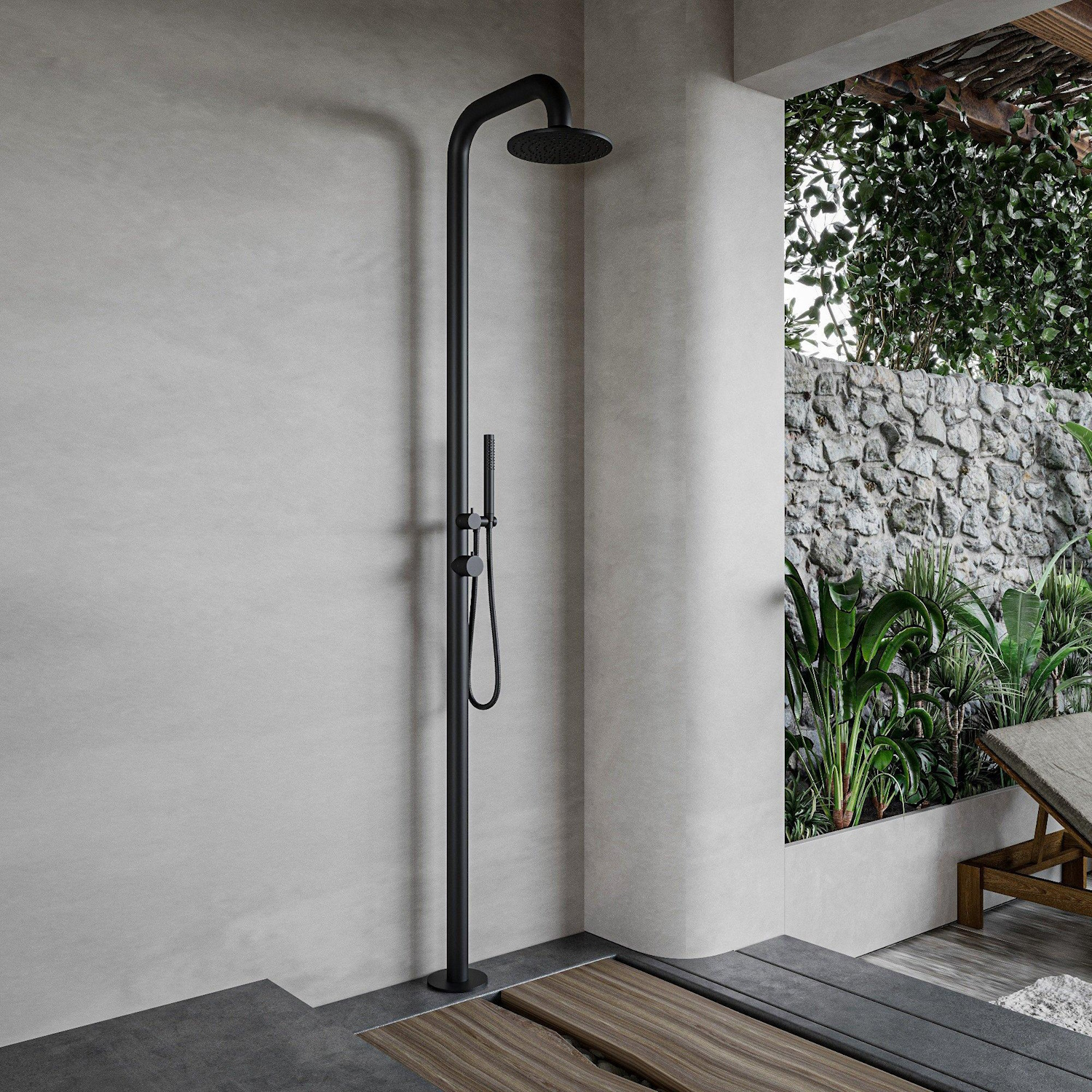 Fortifura Buitendouche vrijstaand  Outdoor Deluxe Regendouche Met Handdouche Mat Zwart 