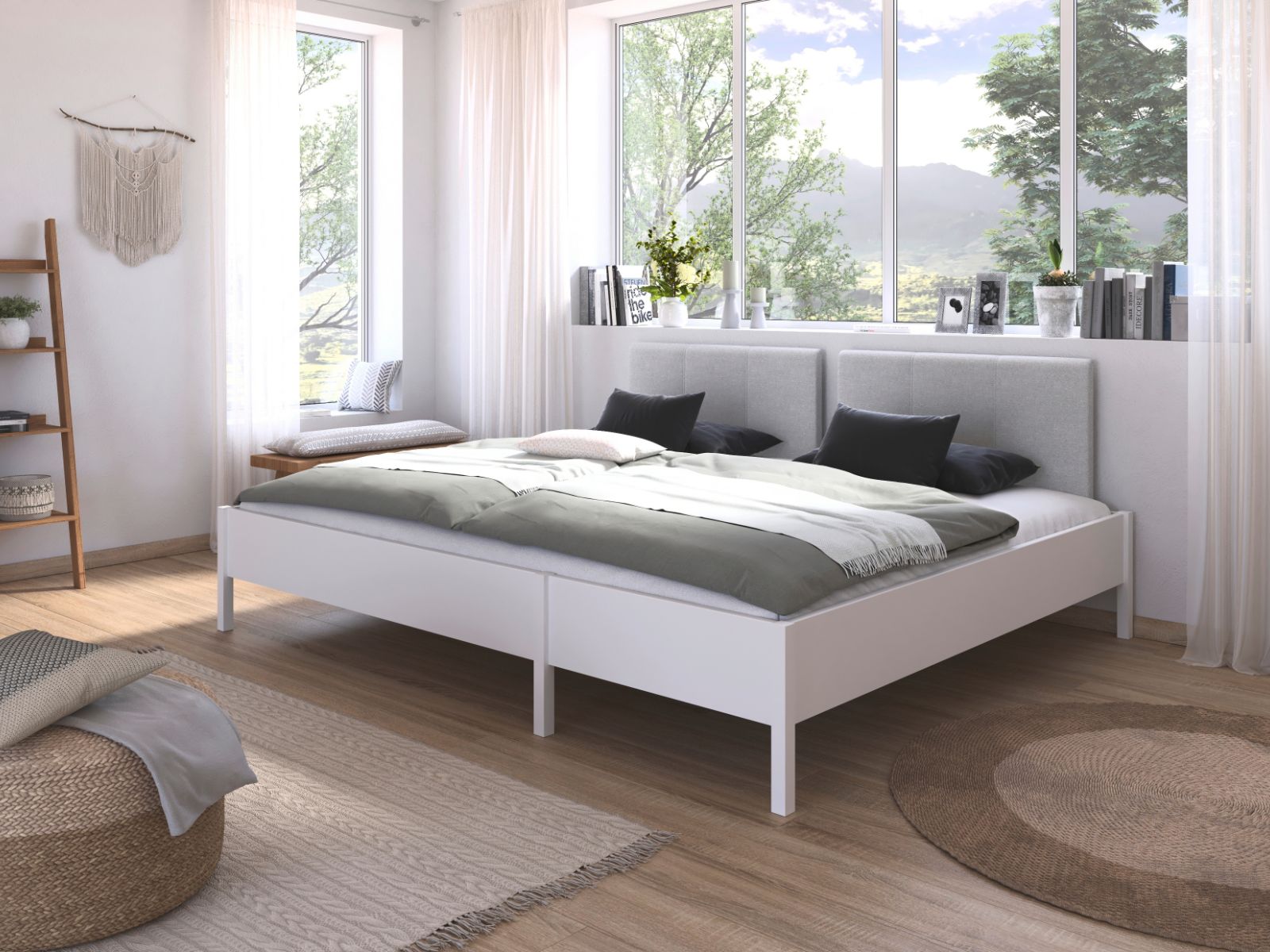 Mobistoxx Familiebed DOMUS 240x200 cm alpine wit met stoffen hoofdeinde