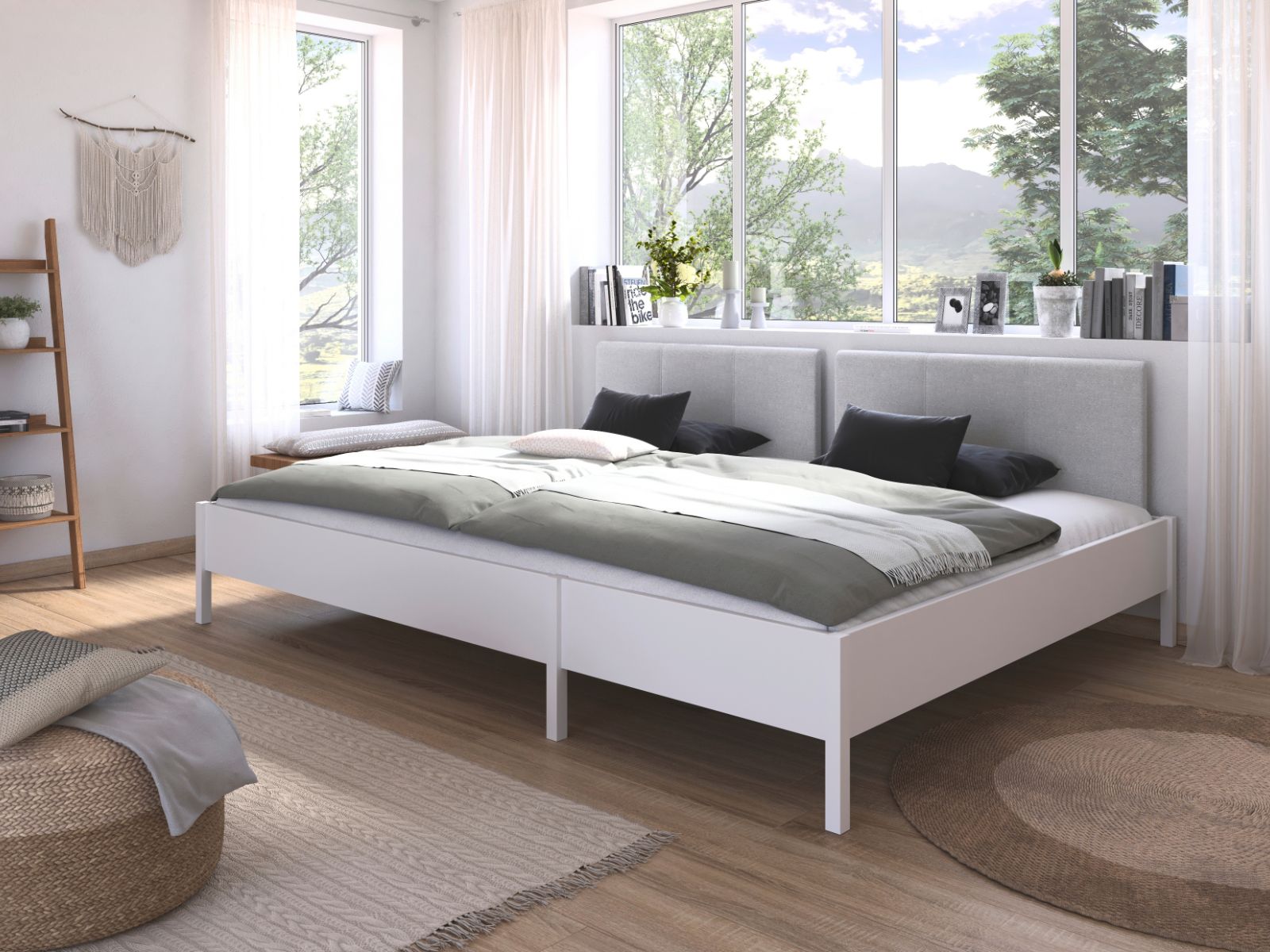 Mobistoxx Familiebed DOMUS 270x200 cm alpine wit met stoffen hoofdeinde
