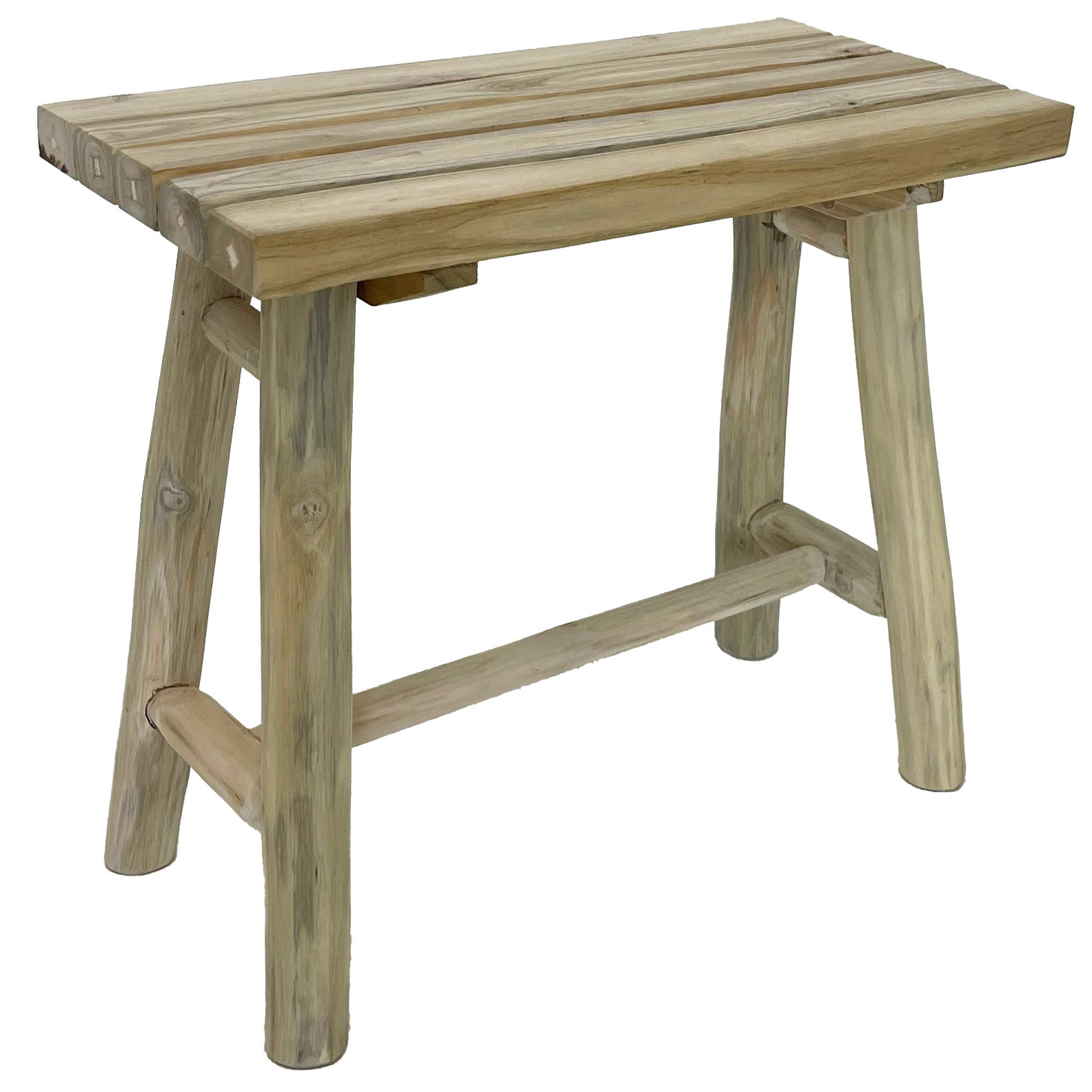 Van der Leeden Houten bankje - 43 x 21 x cm - naturel - teakhout - zitbankje - krukje - bijzetkruk -