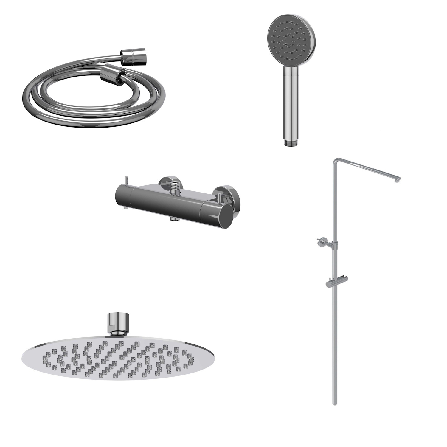 IVY Regendoucheset  Bond Opbouw Thermostatisch 25 cm Slim Satin Handdouche Chroom